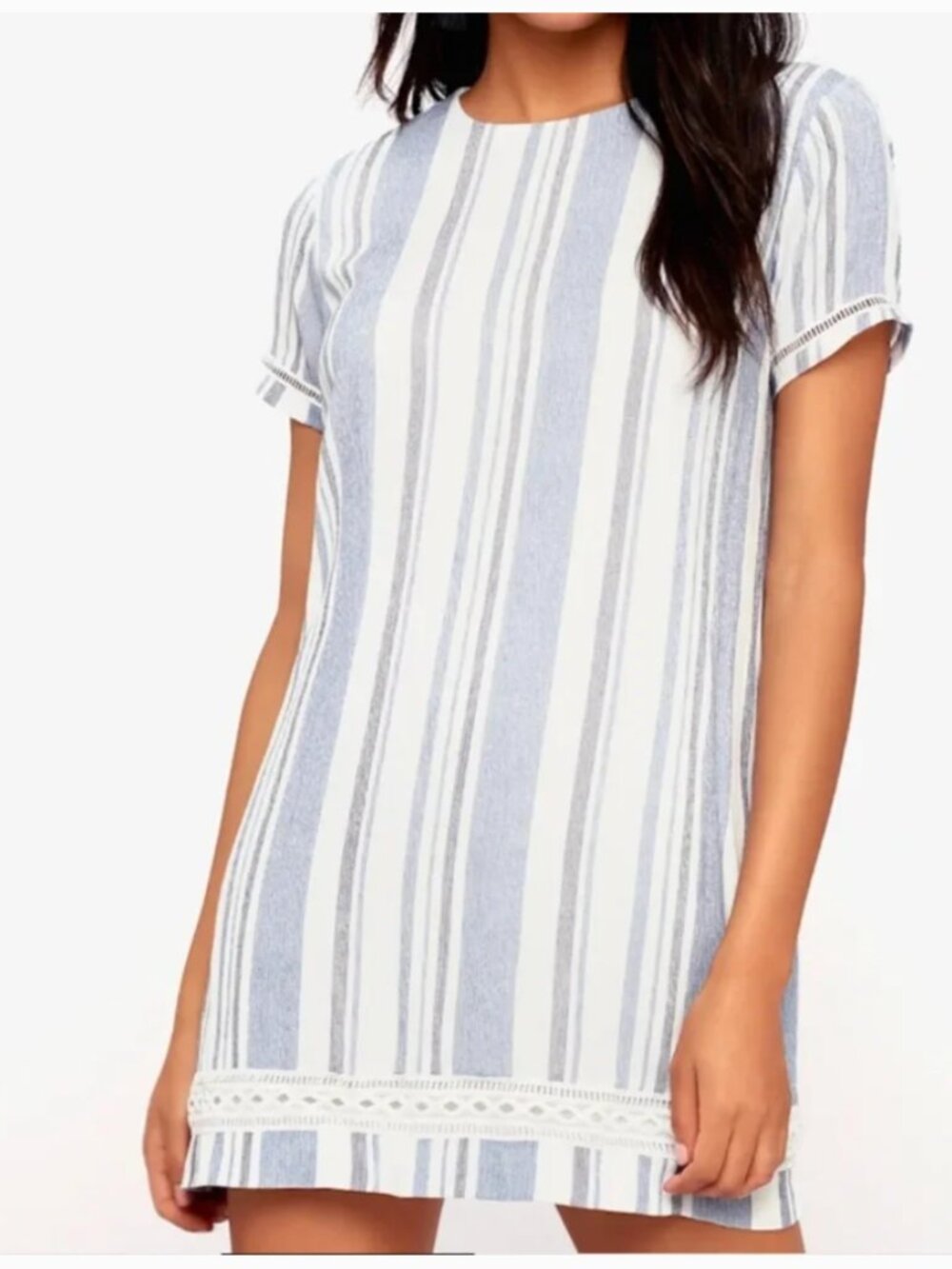 LULU's  Short Sleeve Mini Dress size M medium EUC blue and white coquette girl - Picture 2 of 13